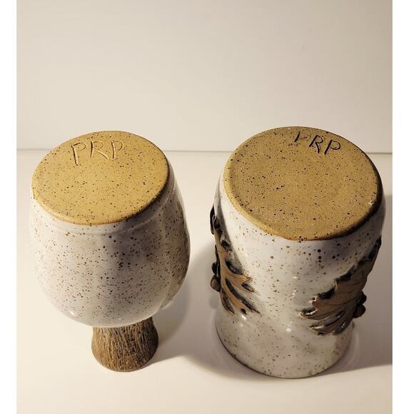 Handmade Studio Pottery Bud Vase & Mug Maple Leaf Design Signed PRP Speckle - Picture 7 of 14